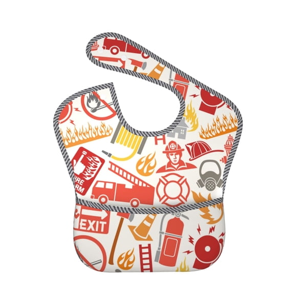 Hirioo Firefighter Icons for Baby Waterproof Pocket Bib Adjustable Closed for Babies Toddlers with Large Pocket 6-24Months