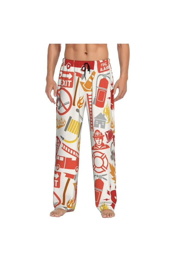 Firefighter Icons for Men's PJ Pajama Pants Sleep Pants Men's Home Trousers with Pockets,S-3XL-Small