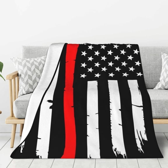 Hirioo Firefighters USA Flag for Flannel Blanket, Cozy and Warm Throw for Bed or Couch ,Perfect for All Seasons-50"x40"