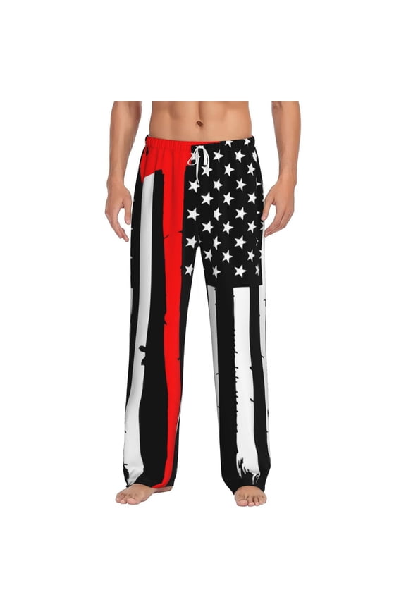 Firefighters USA Flag for Men's PJ Pajama Pants Sleep Pants Men's Home Trousers with Pockets,S-3XL-Large