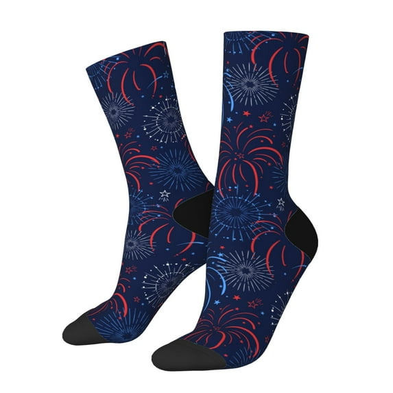 Hirioo Firework Pattern Adult Middle Tube Socks Breathable Sock Non-Pilling,Contrasting Color Design