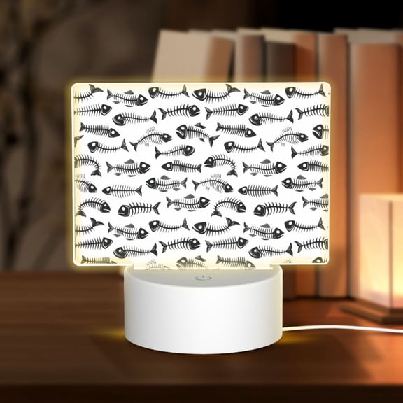 Hirioo Fish Bones for Rectangular Acrylic with Night Light Best Gifts for Lover Girl Mom, Valentine's Day Anniversary Birthday Wedding Present