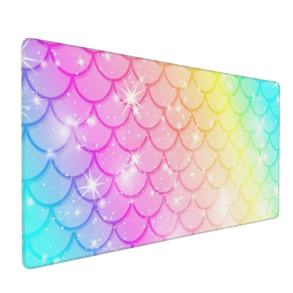 Hirioo Fish Scale for Mouse Pad ,Anti-Slip Base, Durable Stitched Edges, Perfect for Gaming, Office, and Home Use,16x35.5in