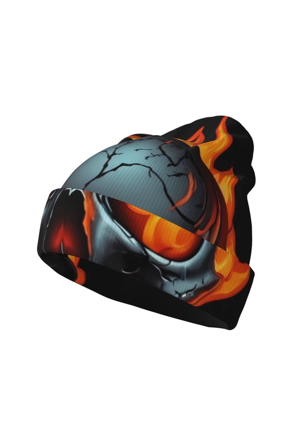 Flame Metal Skull for Men's Knit Cuffed Beanie for Outdoor Activities Unisex