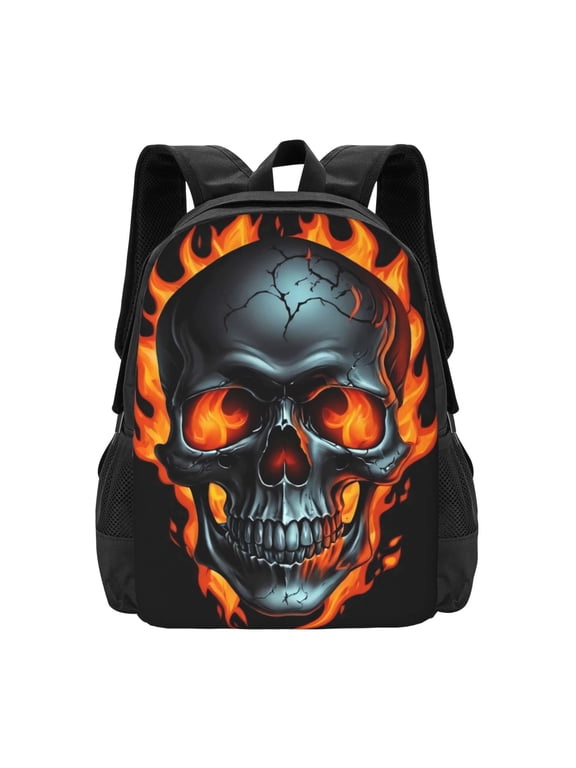 Flame Metal Skull for Minimalist Backpack Large Capacity Backpack Travel Backpack For School
