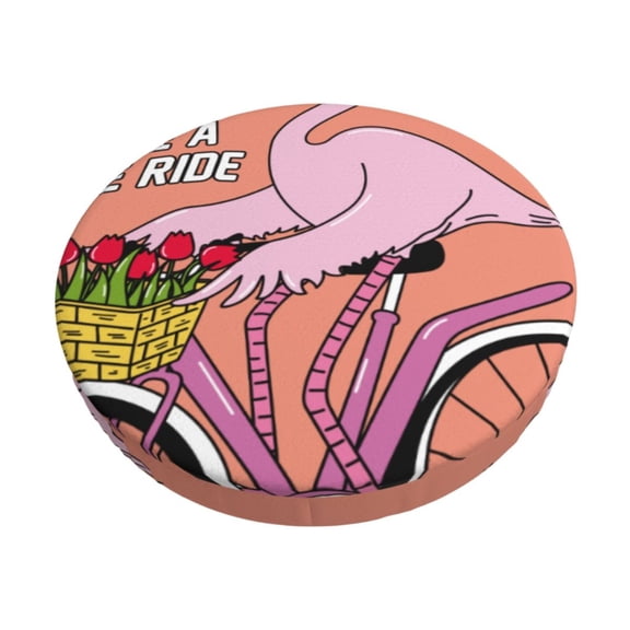 Hirioo Flamingo Riding a Bicycle for Round Bar Stool Seat Covers Washable Stool Cushion Slipcover Elastic Bar Chair Covers for 12-14 Inch Chair-12 inch
