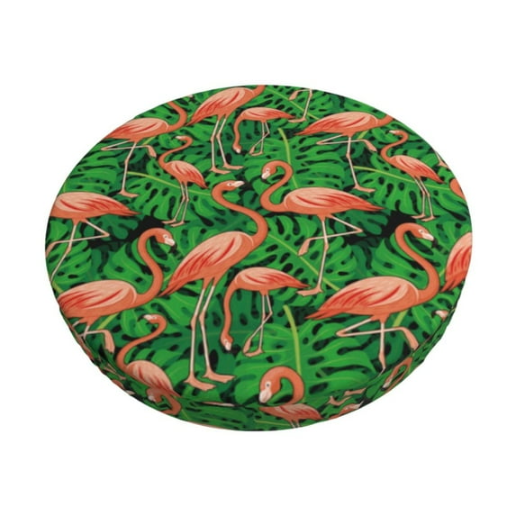 Hirioo Flamingo for Round Bar Stool Seat Covers Washable Stool Cushion Slipcover Elastic Bar Chair Covers for 12-14 Inch Chair-14 inch