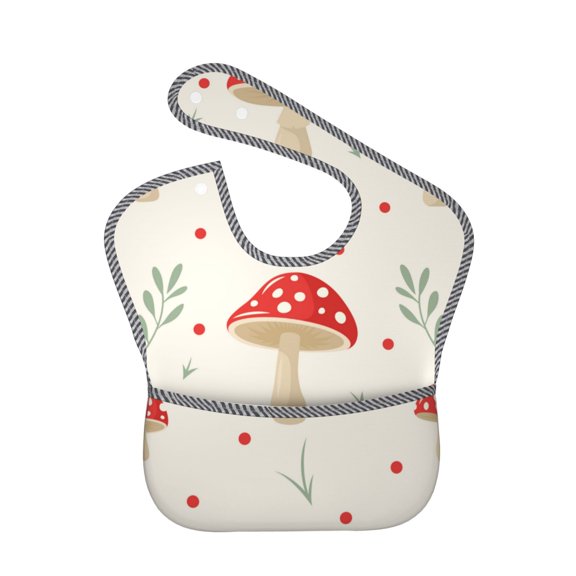 Hirioo Flat Mushrooms for Baby Waterproof Pocket Bib Adjustable Closed for Babies Toddlers with Large Pocket 6-24Months