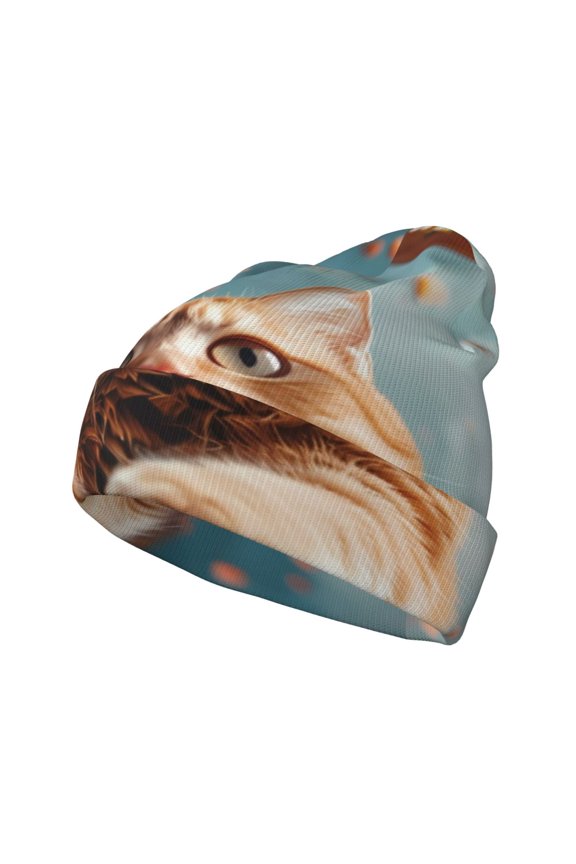 Floating Cat And Donuts for Men's Knit Cuffed Beanie for Outdoor Activities Unisex