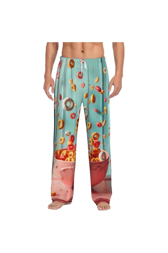 Floating Colorful Cereal for Men's PJ Pajama Pants Sleep Pants Men's Home Trousers with Pockets,S-3XL-Medium