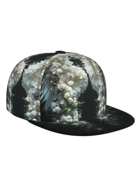 Floral Angelic White Wings for Baseball Cap Men Cap Flat Brim for Men Women Teens Adjustable Baseball Cap