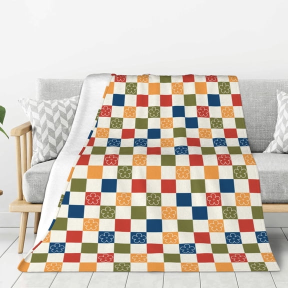 Hirioo Floral Checkerboard for Flannel Blanket, Cozy and Warm Throw for Bed or Couch ,Perfect for All Seasons-40"x30"