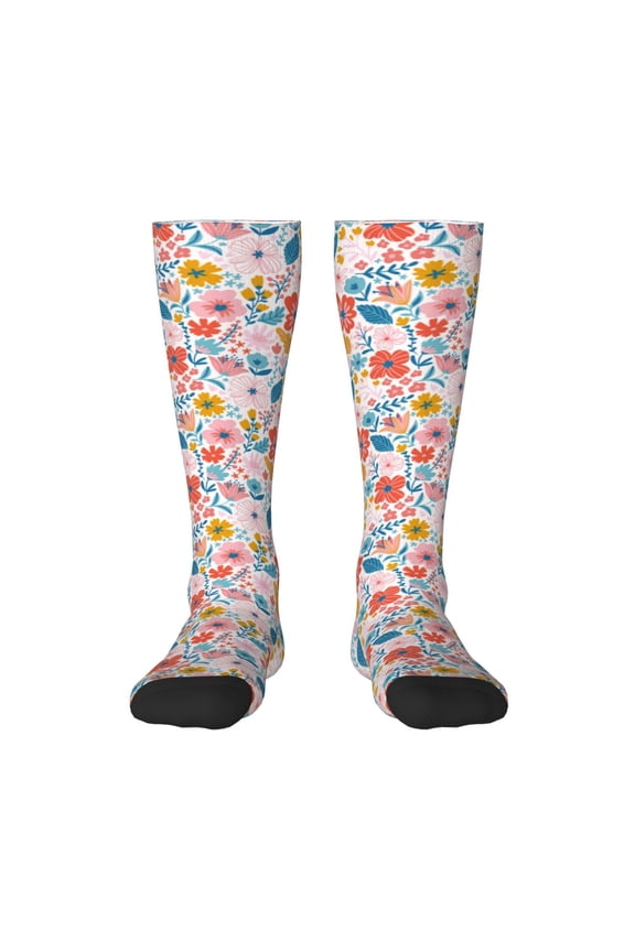 Floral Ditsy for Adult Stockings Breathable Sock Non-Pilling,Contrasting Color Design