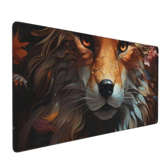 Hirioo Floral Fox for Mouse Pad ,Anti-Slip Base, Durable Stitched Edges, Perfect for Gaming, Office, and Home Use,16x35.5in