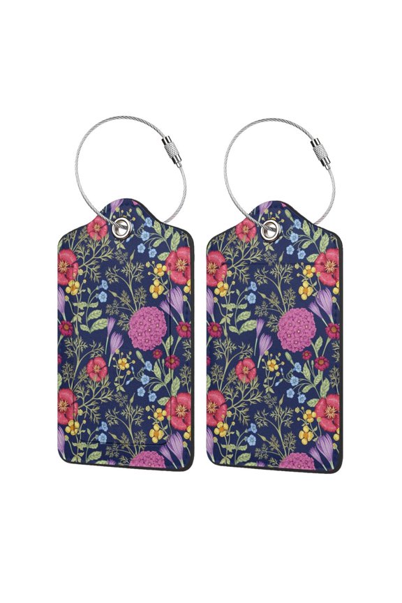 Floral Print Leather Luggage Tag with Stainless Steel Loop ,Privacy Flap and Address Card for Travel Bag Suitcase-4 PCS