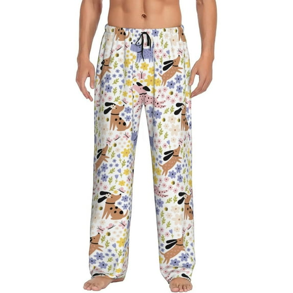Hirioo Floral Puppy for Men's PJ Pajama Pants Sleep Pants Men's Home Trousers with Pockets,S-3XL-Medium