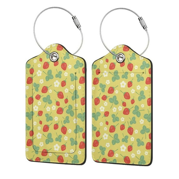 Hirioo Floral Strawberr Print Leather Luggage Tag with Stainless Steel Loop ,Privacy Flap and Address Card for Travel Bag Suitcase-1
