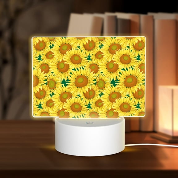 Hirioo Floral Sunflowers for Rectangular Acrylic with Night Light Best Gifts for Lover Girl Mom, Valentine's Day Anniversary Birthday Wedding Present