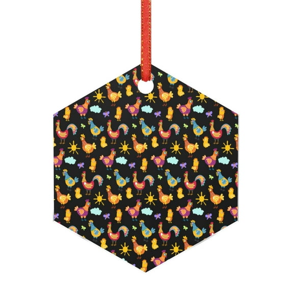 Hirioo Flowe Rooster for Acrylic Christmas Pendant Hanging Christmas Tree Ornaments, Car, Home, Office Gift Decor-Hexagon