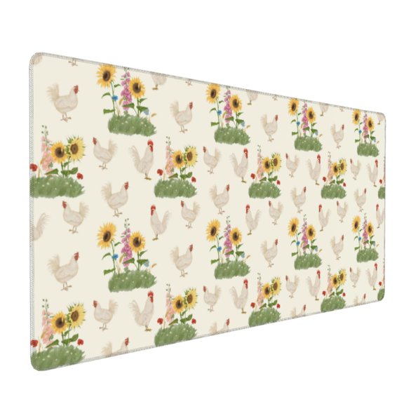 Hirioo Flowers And Hens for Mouse Pad ,Anti-Slip Base, Durable Stitched Edges, Perfect for Gaming, Office, and Home Use,16x35.5in