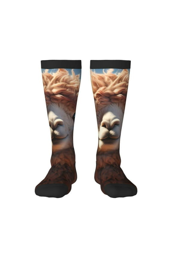 Fluffy Alpaca Mountain Meadow for Adult Stockings Breathable Sock Non-Pilling,Contrasting Color Design