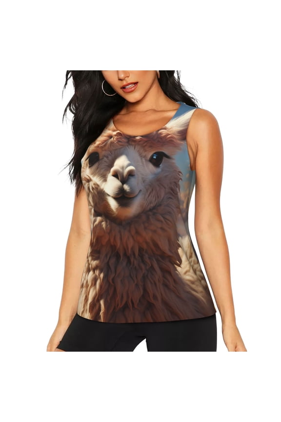 Fluffy Alpaca Mountain Meadow for Women's Workout Tank Top Sleeveless Workout Tops Athletic Gym Shirts-Medium