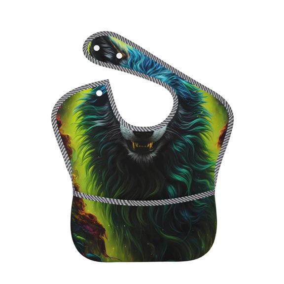 Hirioo Fluorescent Wolf for Baby Waterproof Pocket Bib Adjustable Closed for Babies Toddlers with Large Pocket 6-24Months