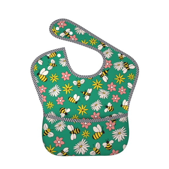 Hirioo Flying Bees for Baby Waterproof Pocket Bib Adjustable Closed for Babies Toddlers with Large Pocket 6-24Months