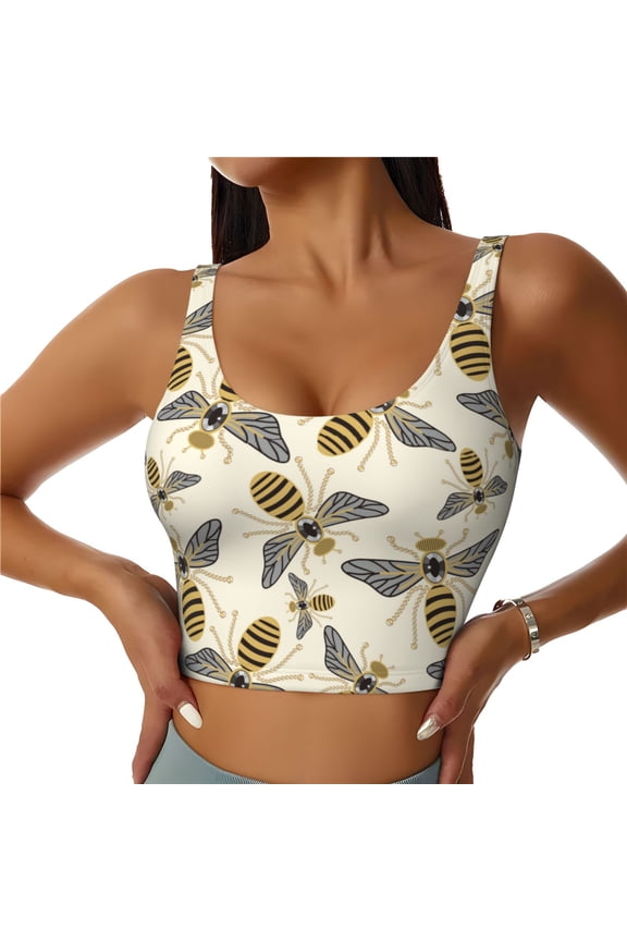 Flying Bees1 for Women's Sports Vest with Full-Print Design, Stretchy Fabric and Removable Pads-Large
