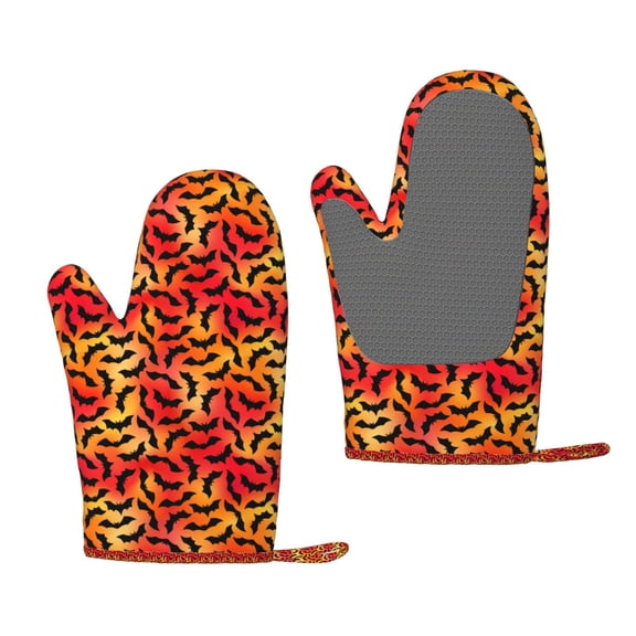 Hirioo Flying Black Bat for Silicone Oven Mitts for BBQ, Baking, Cooking, Set of 2, Heat Resistant 260, Non-Slip Kitchen Essentials