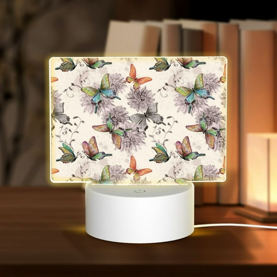 Hirioo Flying Butterflies-1 for Rectangular Acrylic with Night Light Best Gifts for Lover Girl Mom, Valentine's Day Anniversary Birthday Wedding Present