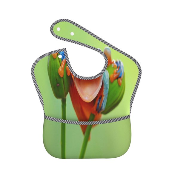 Hirioo Flying Frog On Branch for Baby Waterproof Pocket Bib Adjustable Closed for Babies Toddlers with Large Pocket 6-24Months