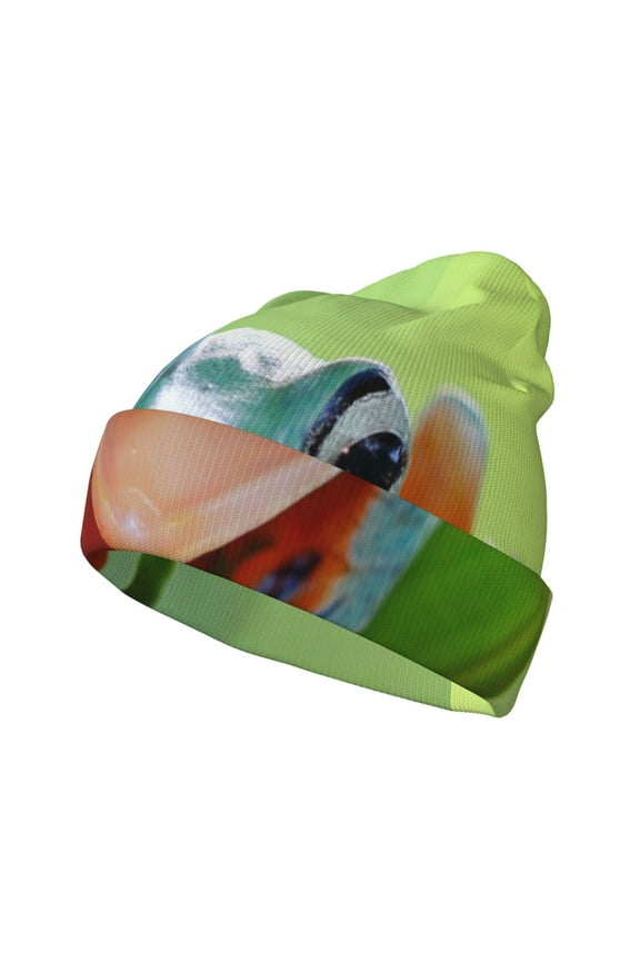 Flying Frog On Branch for Men's Knit Cuffed Beanie for Outdoor Activities Unisex