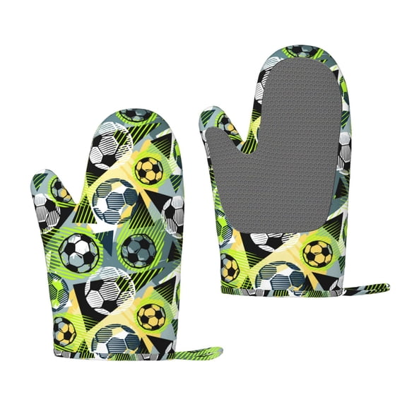 Hirioo Football Doodle for Silicone Oven Mitts for BBQ, Baking, Cooking, Set of 2, Heat Resistant 260, Non-Slip Kitchen Essentials