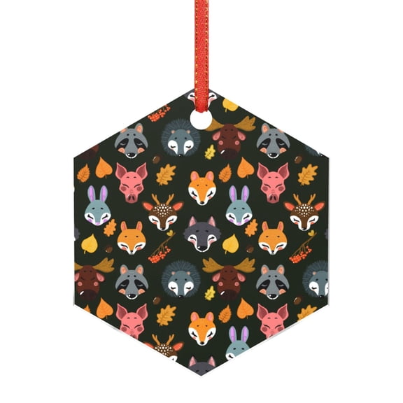 Hirioo Forest Animal Faces for Acrylic Christmas Pendant Hanging Christmas Tree Ornaments, Car, Home, Office Gift Decor-Hexagon