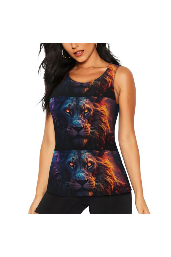 Forest Cool Lion for Women's Workout Tank Top Sleeveless Workout Tops Athletic Gym Shirts-X-Large