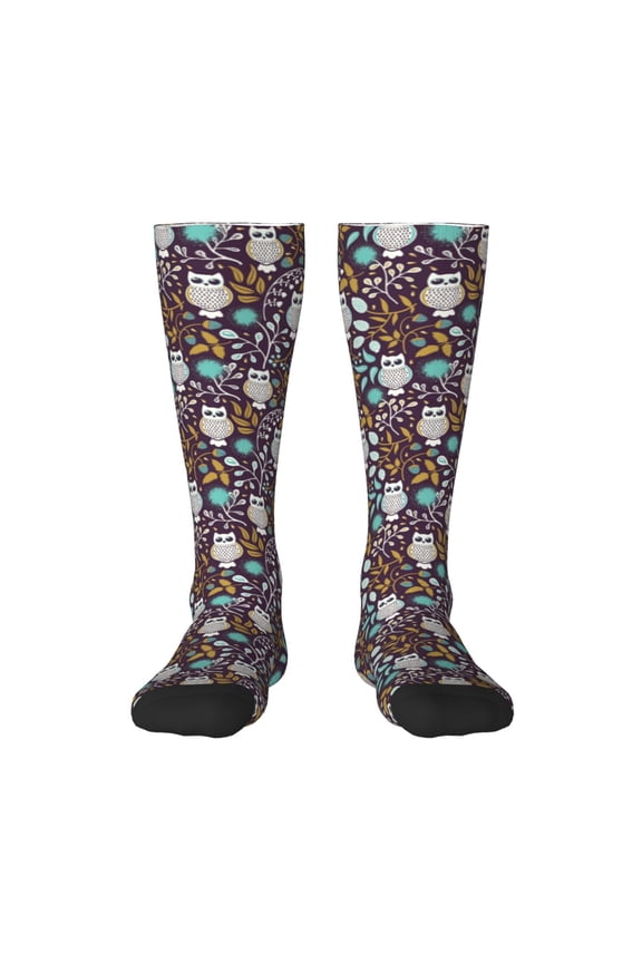 Forest Cute Owl for Adult Stockings Breathable Sock Non-Pilling,Contrasting Color Design
