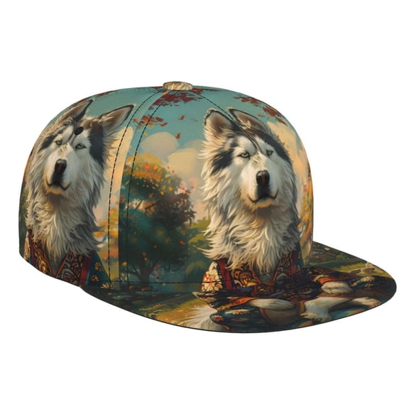 Hirioo Forest Maple Leaf Husky for Baseball Cap Men Cap Flat Brim for Men Women Teens Adjustable Baseball Cap
