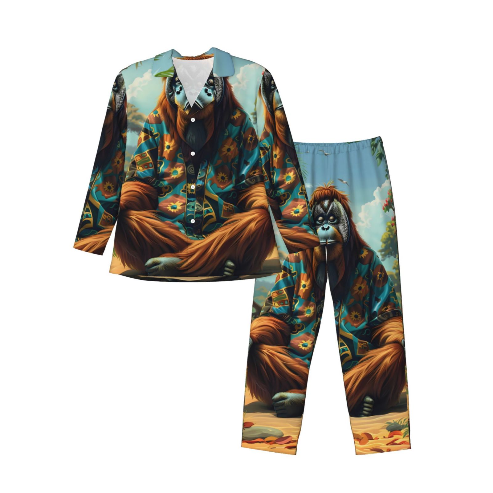 Hirioo Forest Meditating Gorilla For Men's Pajama Sets 2 Piece Pjs Men 