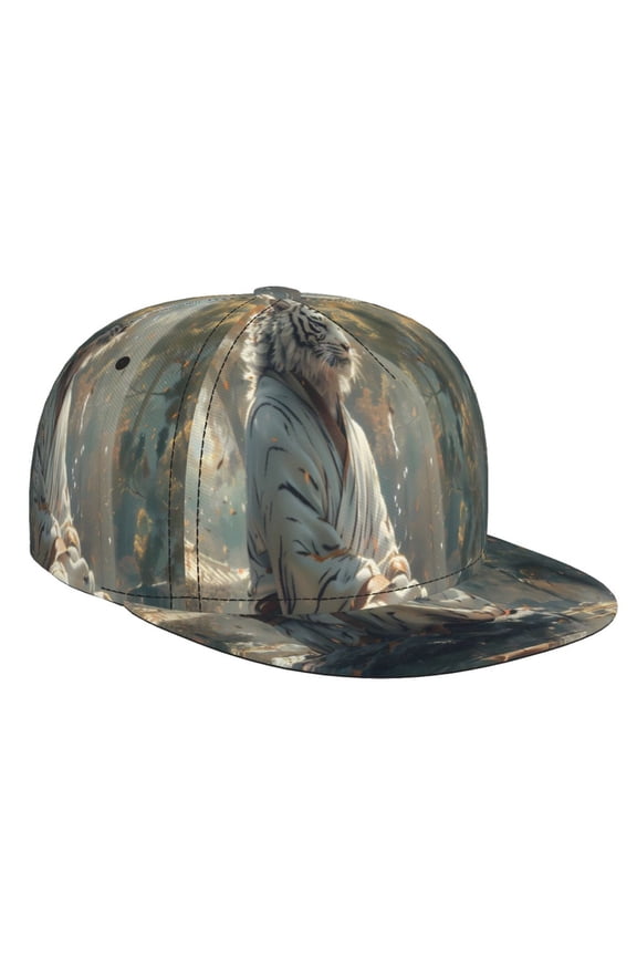 Forest Meditating White Tiger for Baseball Cap Men Cap Flat Brim for Men Women Teens Adjustable Baseball Cap