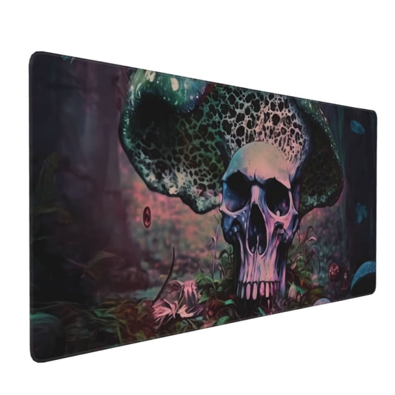 Hirioo Forest Mushroom Skull for Mouse Pad ,Anti-Slip Base, Durable Stitched Edges, Perfect for Gaming, Office, and Home Use,16x35.5in