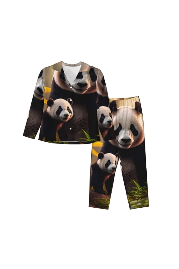 Forest Panda for Women's Pajama Sets 2 Piece Pjs Women's Long-Sleeved Pajama Set Button Down Sleepwear,S-XXL-Small