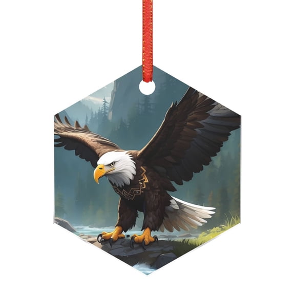 Hirioo Forest River Bald Eagle for Acrylic Christmas Pendant Hanging Christmas Tree Ornaments, Car, Home, Office Gift Decor-Hexagon