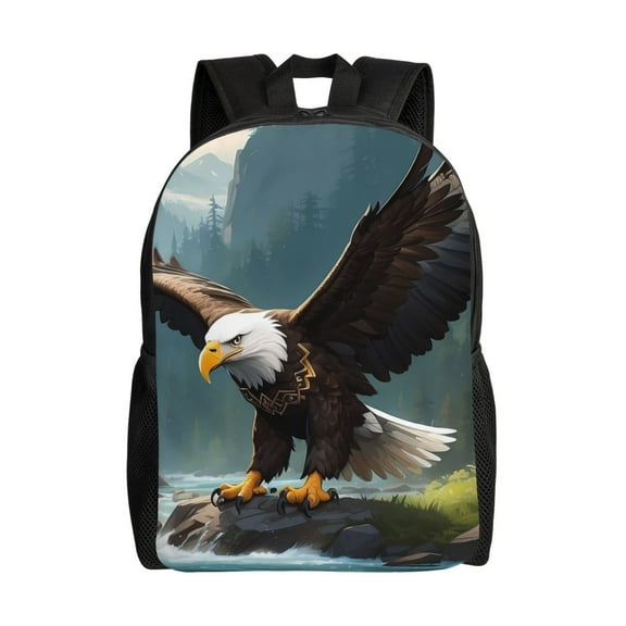 Hirioo Forest River Bald Eagle for Travel Backpack for Women Men, Lightweight and Durable,Gift for Weekender, College, Work,and Outdoor Activities