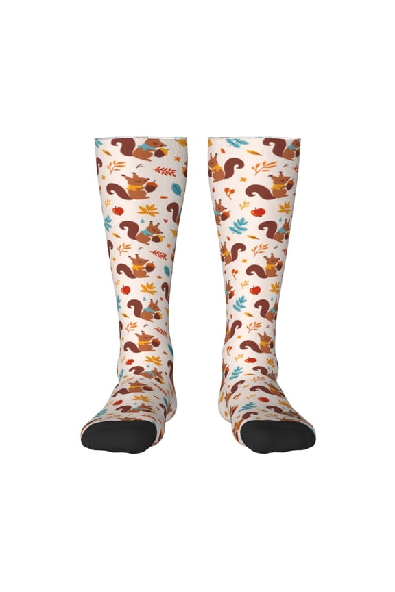 Forest Squirrel Nuts for Adult Stockings Breathable Sock Non-Pilling,Contrasting Color Design