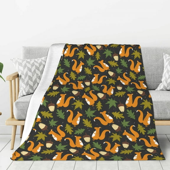 Hirioo Forest Squirrel for Flannel Blanket, Cozy and Warm Throw for Bed or Couch ,Perfect for All Seasons-40"x30"