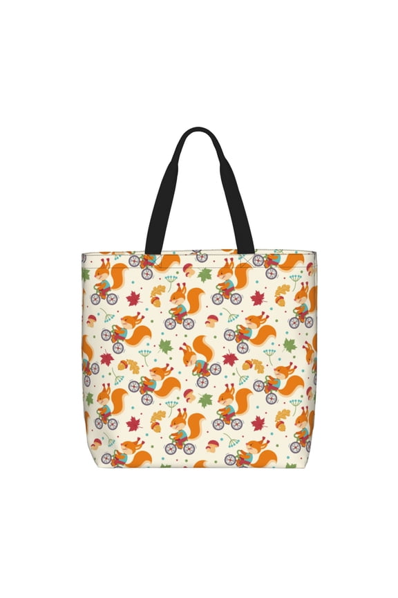 Forest Squirrel for Tote Bag for Women, Quilted Shoulder Bag with Zipper, Large Capacity Handbags for Casual, Travel, Work