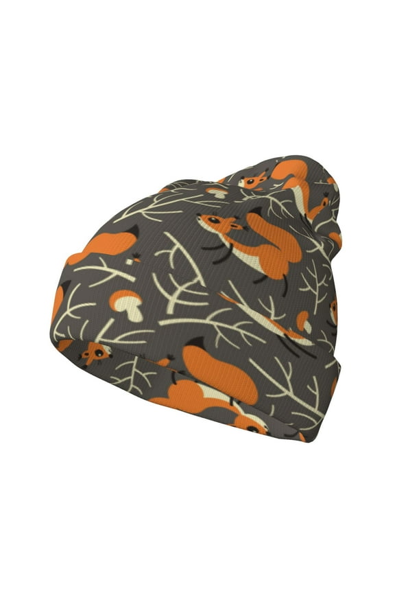 Fox And Mushroom for Men's Knit Cuffed Beanie for Outdoor Activities Unisex