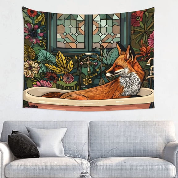 Hirioo Fox Bathtub Floral Art Print Tapestry Lightweight Fabric for Bedroom Aesthetic Home Wall Dorm Dcor Living Room Decor 29x37 Inch