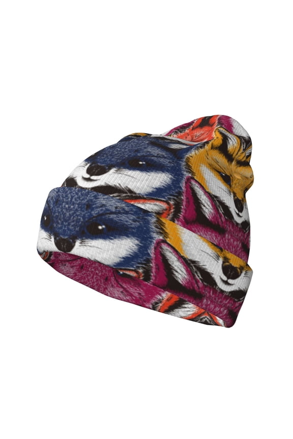 Fox Face for Men's Knit Cuffed Beanie for Outdoor Activities Unisex